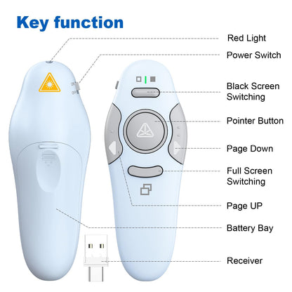 QUI Presentation Clicker Wireless Presenter Remote Clicker for PowerPoint Presentation Remote, PowerPoint Slide Advancer for Mac/Windows/Google Slide/Keynote, Blue, A-C