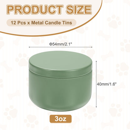 MECCANIXITY 3oz Candle Tins, 12pcs Metal Candle Tins Jars with Lids Round Empty Tin Can Containers Bulk for Storage Tea and Making DIY Arts Crafts Christmas Gifts, Green