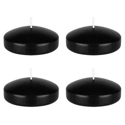 Mega Candles 4 pcs Unscented Black Floating Candles, Hand Poured Wax Candle 3 Inch Diameter, Home Décor, Wedding Receptions, Occasions, Festivities, Events, Meditations, Tranquility, Spa