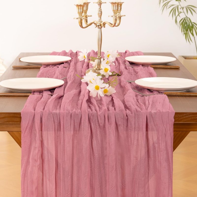 Socomi 6pcs Mauve Summer Cheesecloth Table Runner Boho Rustic Gauze 120 inch 10FT Cheese Cloth Sheer Runner for Wedding Party Baby Shower Birthday Home Decor Holiday Decorations