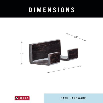 Delta Double Towel Hook for Bathroom or Kitchen| Venetian Bronze | Vero Accessories