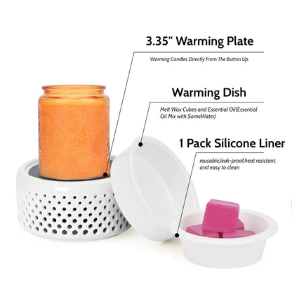 Ceramic Candle Warmer lamp, Wax Melt Warmer with 7 Colors Night Light and 1 PC Silicone Liner,4-in-1 Electric Warmer for Jar Candle Wax Cube Essential Oil coffee, Ideal Gift for Home Office Kitchen