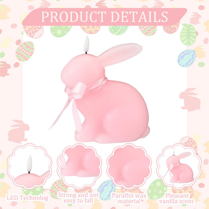 Baquler Easter Bunny Flameless Candle, Easter Real Wax Carved Led, Scented Bunny Shape Flameless Candle Set for Home Living Room Bedroom Party Decoration Centerpiece Table Home Decor (White)