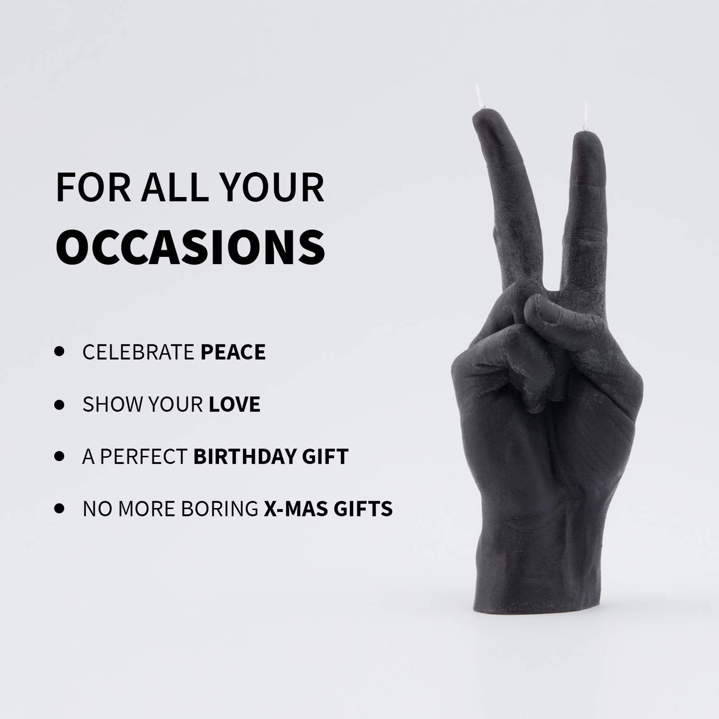 CandleHand Hand Gesture Candle Peace Sign - Big Real Hand Size 6.7 x 4.3 x 2.4 inches - Handmade Winner Statue - Birthday, Office, Housewarming Gift (Black)