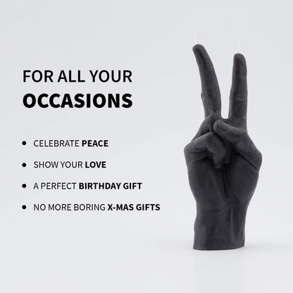 CandleHand Hand Gesture Candle Peace Sign - Big Real Hand Size 6.7 x 4.3 x 2.4 inches - Handmade Winner Statue - Birthday, Office, Housewarming Gift (Black)