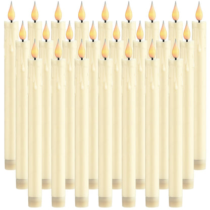 Baquler 24 Pcs 10 Inch Ivory Flameless Taper Candles LED Candle Sticks Battery Operated Flickering LED Candlestick Window Plastic Candle for Wedding Halloween Christmas Decor(No Battery)