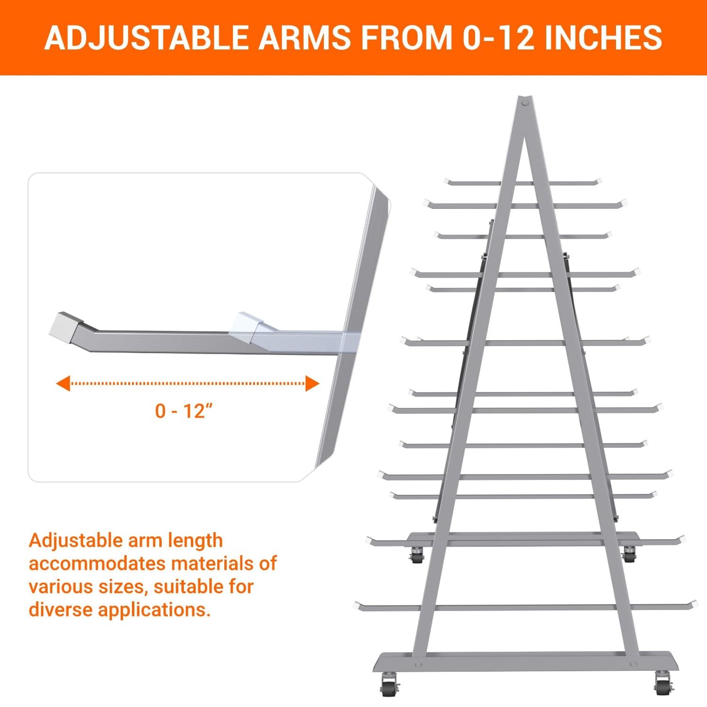 WUGEBA Floor Standing Lumber Horizontal Storage Rack-7 Tiers, Heavy-Duty Metal Adjustable Arms Pallet Racking, Up to 2500 Lbs, Free Standing Bar Storage Cantilever Rack for Basement