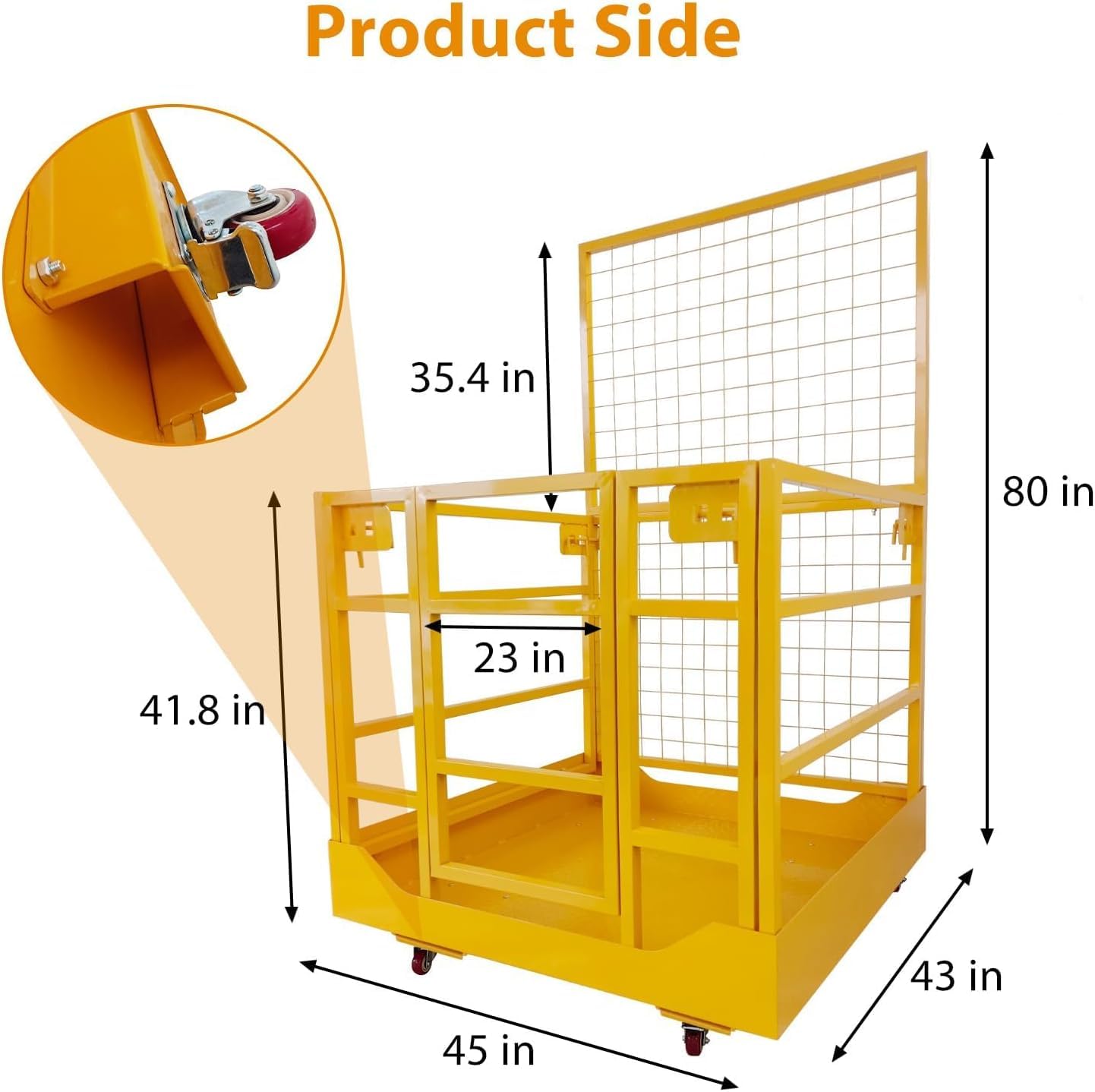 43"x45" Forklift Platform Safety Cage,Work Platform for Loader,Man Basket for Forklift,1800lbs Capacity with Safety Harness & Lock,2-Man Collapsible Lift Basket for Lifting Loader (Yellow W/Wheels)