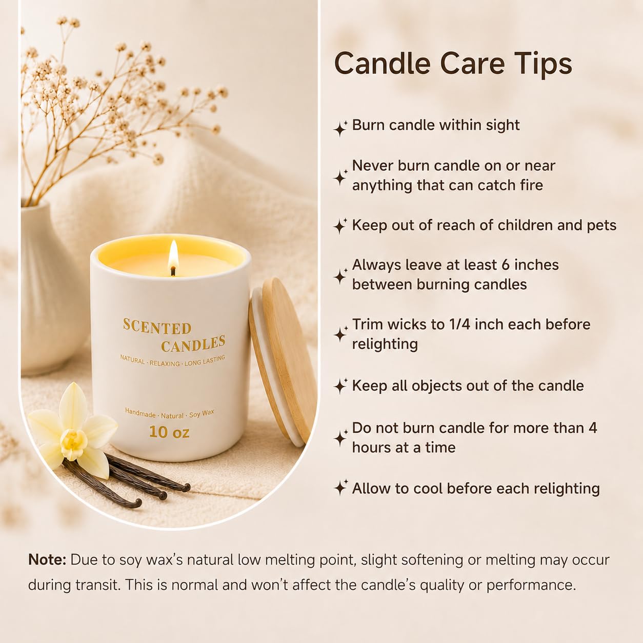 Lanttu Vanilla Scented Candle for Home Decor, 10 oz Natural Soy Wax Jar Candles, 39 Hours Long Lasting Burning Candles for Mom Friend Birthday Housewarming Gift