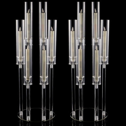 2pcs 6 Arm Acrylic Candle Holder with Round Base for LED Candles - Different Heights for Elegant Decor