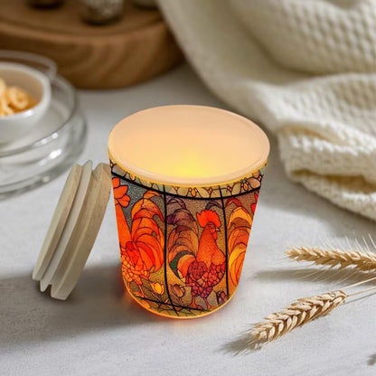 Stained Glass Roosters Tea Light Candle Holders, Country Chicken Tealight Candle Holder Jar with Wooden Lid, Farm Style Votive Candlesticks for Table Centerpieces,Christmas,Birthday Party