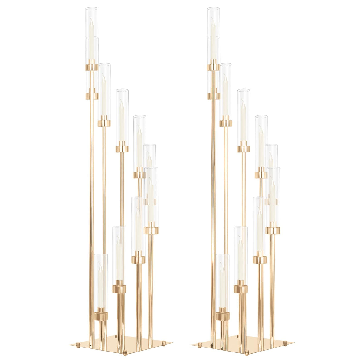 2 Sets 10Arm Gold Candelabra,Candle Holder with Clear Acrylic lampshades Fit Flameless or Wax,40'' High Large Floor Candelabra Centerpiece for Wedding Aisle Ceremony Reception Event Decoration
