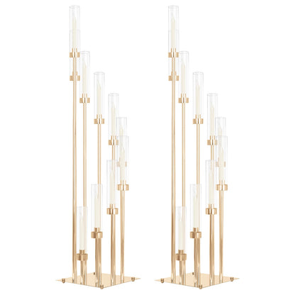 2 Sets 10Arm Gold Candelabra,Candle Holder with Clear Acrylic lampshades Fit Flameless or Wax,40'' High Large Floor Candelabra Centerpiece for Wedding Aisle Ceremony Reception Event Decoration