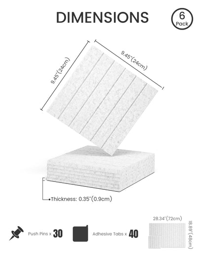 Felt Bulletin Board Tiles -28"x18" with 40 Adhesive Tabs, Cork Board Alternative for Office Decor, Push Pin Board Wall Organizer 6-Pack (Silvery Gray)