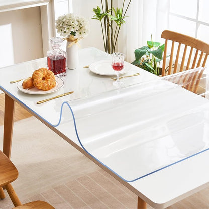 24x48 in Dining Room Clear Table Cover Protector PVC Rolled Table Cover Protector Rectangular Plastic Crystal Wooden Furniture Screen Protection Thick Desk Pad Mat for Living Room Table Non-Slip