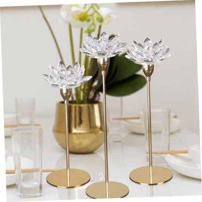 KICHOUSE Metal Crystal Lotus Candlestick Holder Small Gold, Simple Decorative Candle Stand for Wedding and Romantic Home Décor