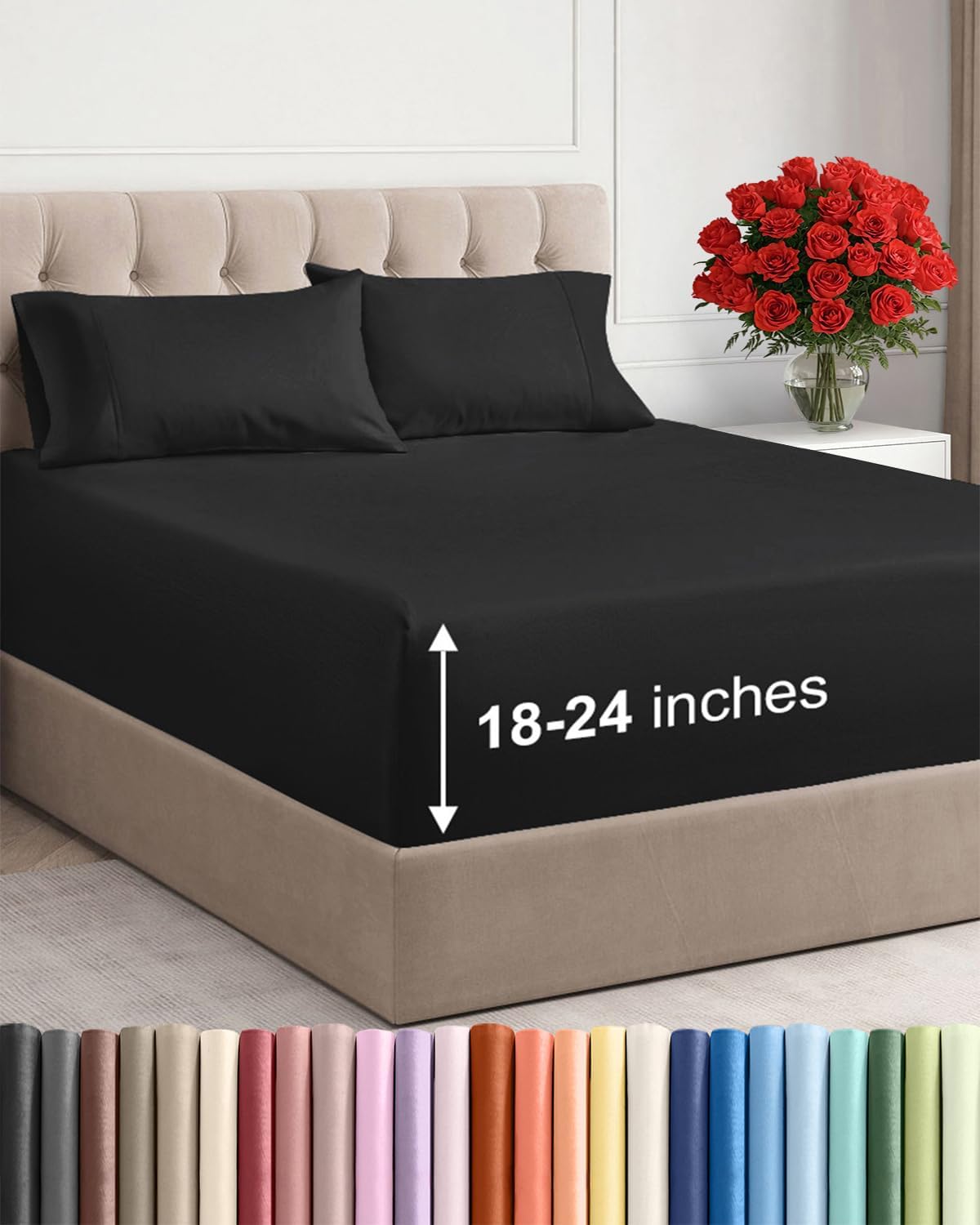 Skiennix Extra Deep Twin Sheet Set - 4 Piece Breathable Cooling Bedding - Soft, Wrinkle-Free Black Sheets