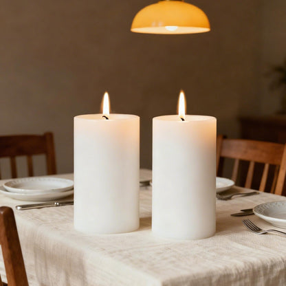 4x6 Inch White Pillar Candles, 2 Packs, 300-Hours Long Burning Time Totally, Unscented Large White Candles for Mantel Decor, Home Holiday Table Decor, Smokeless & Dripless