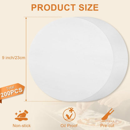 vivinin 200PCS Parchment Paper Rounds, 9 Inch White Cake Pan Liners, Non-Stick Parchment Rounds for Baking, Seperating Burgers, Butter, Cookies, Freezing, Baking and Candy Wrapper