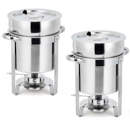 Commercial 11QT Soup Chafer Set, 2 Pack Stainless Steel Round Food Warmers Set with Pot, Notched Lids & Fuel Containers, Soup Warmers Ideal for Buffet Service & Event Catering