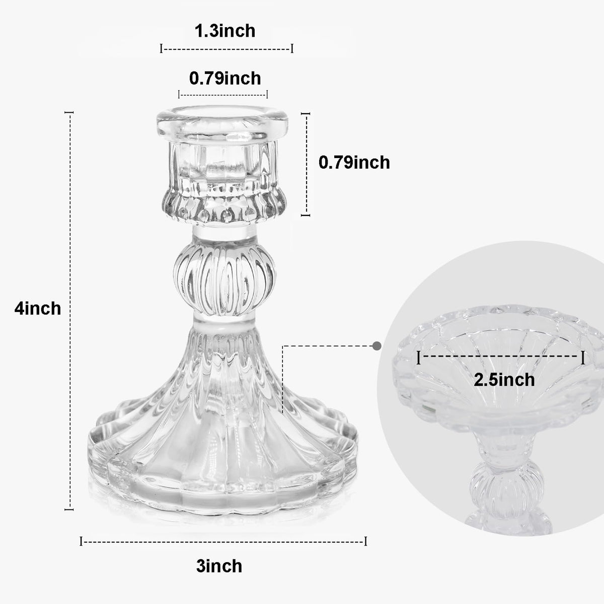 Sudifor 12 Pack Glass Candlestick Holders- Clear Taper Stripe Candle Holders for Candlesticks, 4" H Taper Candle Holders Small Centerpiece for Wedding, Festival, Party & Windowsill Decor