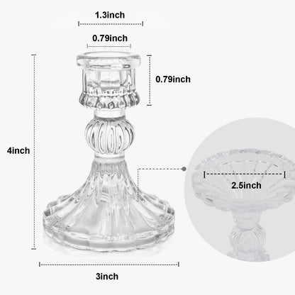 Sudifor 12 Pack Glass Candlestick Holders- Clear Taper Stripe Candle Holders for Candlesticks, 4" H Taper Candle Holders Small Centerpiece for Wedding, Festival, Party & Windowsill Decor