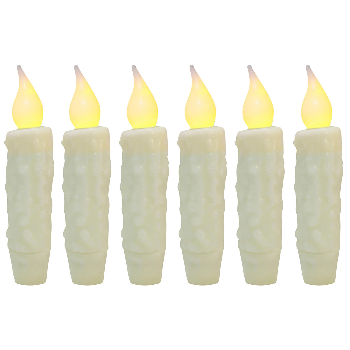CVHOMEDECO. Real Wax Hand Dipped Battery Operated LED Timer Taper Candles Rustic Primitive Flameless Lights Décor, 4-3/4 Inch, Ivory, 6 PCS in a Package