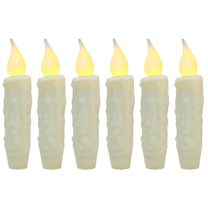 CVHOMEDECO. Real Wax Hand Dipped Battery Operated LED Timer Taper Candles Rustic Primitive Flameless Lights Décor, 4-3/4 Inch, Ivory, 6 PCS in a Package