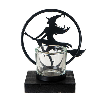 Pacific Giftware Witch by Moonlight Tea Light Holder by Alchemy England Gothic Witch Silhouette of a Flying Witch on Broomstick Ideal for Halloween and Home Decor 6.25" Tall