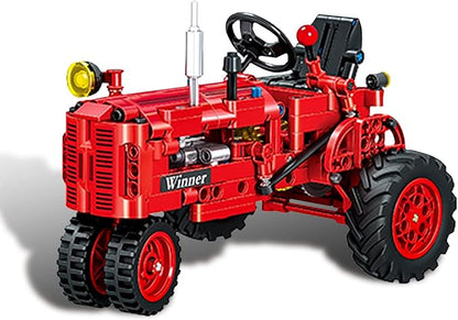 Classic Building Blocks 1/12 Red Tractor Farm Toy Building Set Gift for Kids Ages 6 7 8 9 10 11 12 Includes Shifting Structure Steering Structure Features (Classic Edition)