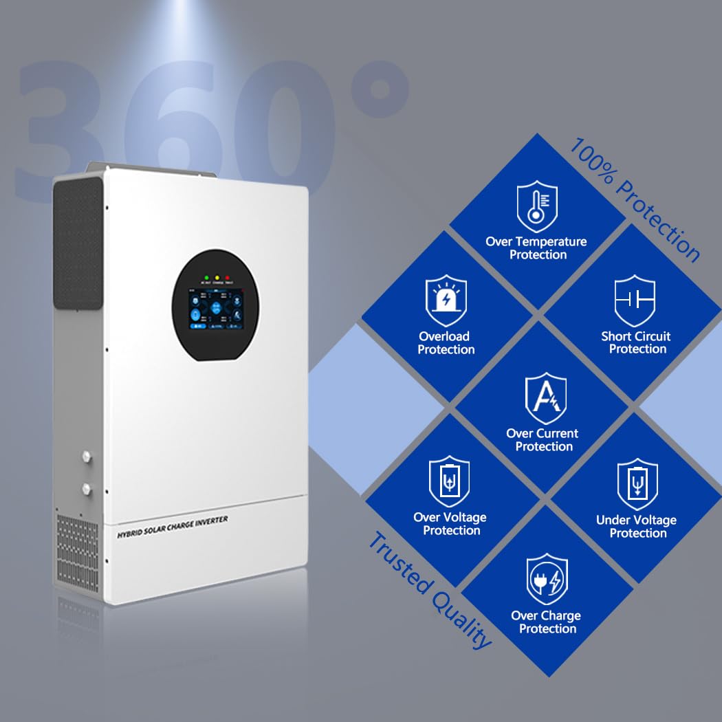 Y&H 7200W Solar Hybrid Inverter 48V DC to AC120V/240V Split Phase Pure Sine Wave, 150A MPPT Controller, UL1741, Supports Battery-Free,Off-Grid for Home/RV/Cabin, W i-Fi Remote, BMS Lithium Compatible