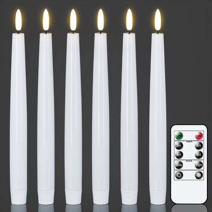 GenSwin LED Taper Candles with Remote Timer, White Flickering Flameless Taper Candles Battery Operated, Real Wax Flameless Candlesticks for Halloween Christmas Decorations(Set of 6, 0.78” x 9.84”)