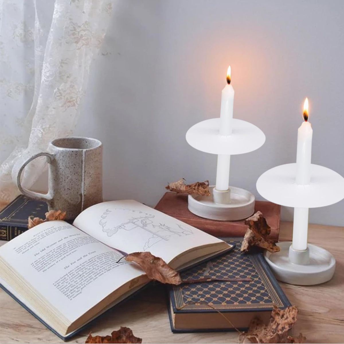 Church Candles with Drip Protectors for Devotional Candlelight Vigil Service, Box of 50 Candles, Unscented White 5" H X 1/2" D