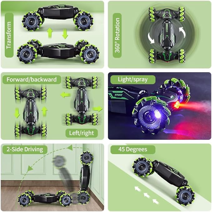 4WD Remote Control Gesture Sensor CarHand Controlled RC Stunt CarDouble-Sided Vehicle 360° Rotation with Light and Music Spray Watch Toy Cars for Boys &amp Girls Birthday