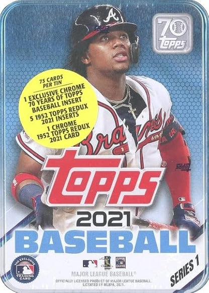 2021 Topps Series 1 Baseball Complete 6 Box TIN SET with 450 Cards! Includes Factory Sealed Collectors Tins of Mike Trout Aaron Judge Ronald Acuna Bryce HarperJavier Baez &amp Cody Bellinger!