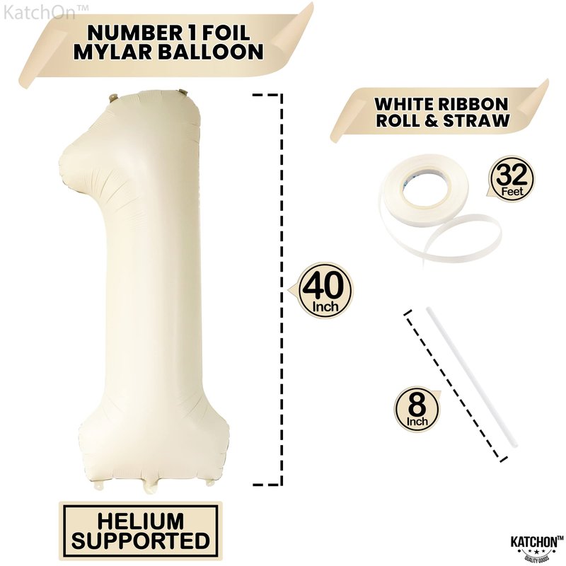 KatchOn, Cream Number 1 Balloons for 1st Birthday - Giant 40 Inch | One Balloon for First Decoration | 1 Balloon Number For The Big One Birthday Decorations | 1st Happy Anniversary Decorations
