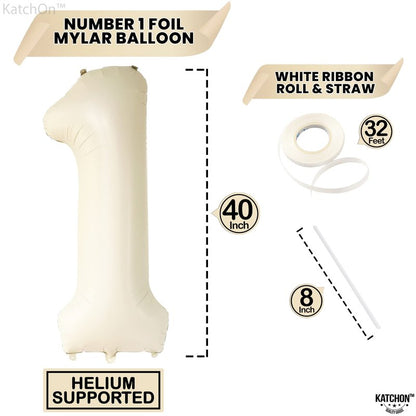 KatchOn, Cream Number 1 Balloons for 1st Birthday - Giant 40 Inch | One Balloon for First Decoration | 1 Balloon Number For The Big One Birthday Decorations | 1st Happy Anniversary Decorations