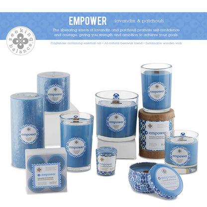 Root Candles Seeking Balance Wood Wick Spa Candle Aromatherapy Candles, 6.5-Ounce, Empower: Lavandin & Patchouli