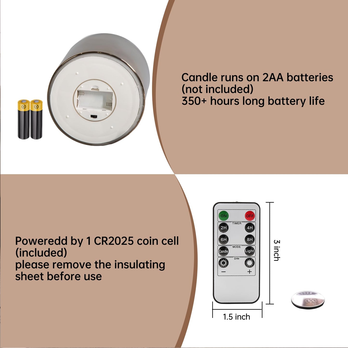 Girimax 3 Wick Grey Glass Flameless Candle with Remote, Large 6x6 inch LED Pillar Candle Battery Operated Flickering