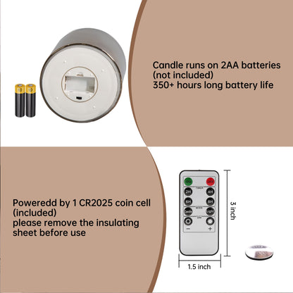 Girimax 3 Wick Grey Glass Flameless Candle with Remote, Large 6x6 inch LED Pillar Candle Battery Operated Flickering