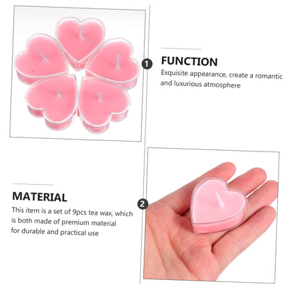 Baluue 9Pcs Heart Shaped Scented Tealight Candles Pink Rose Paraffin Wax Romantic Home Wedding Decoration with Glitter Long Burning for Indoor Outdoor Use