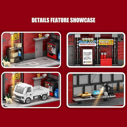 39148 American-Style Parking Repair Shop Building Block Set with Lighting 2819 Pieces Shop Building Model Building Block Sets Adult Creative Enthusiast Model Gifts and Unique Collectibles