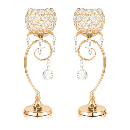 2 ps K9 Crystal tealight Candle Holder/Candlestick/Candelabra for Table Centerpieces,Wedding/Party/Event Decor,Home Decor,Gift for Mon/Friends (Golden)