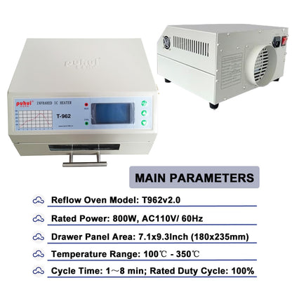Huikizne Reflow Oven T-962 v2.0, 110V 800W Reflow Soldering Station, Micro-computer Control Reflow Soldering Machine with 7.1x9.3 Inch Soldering Area