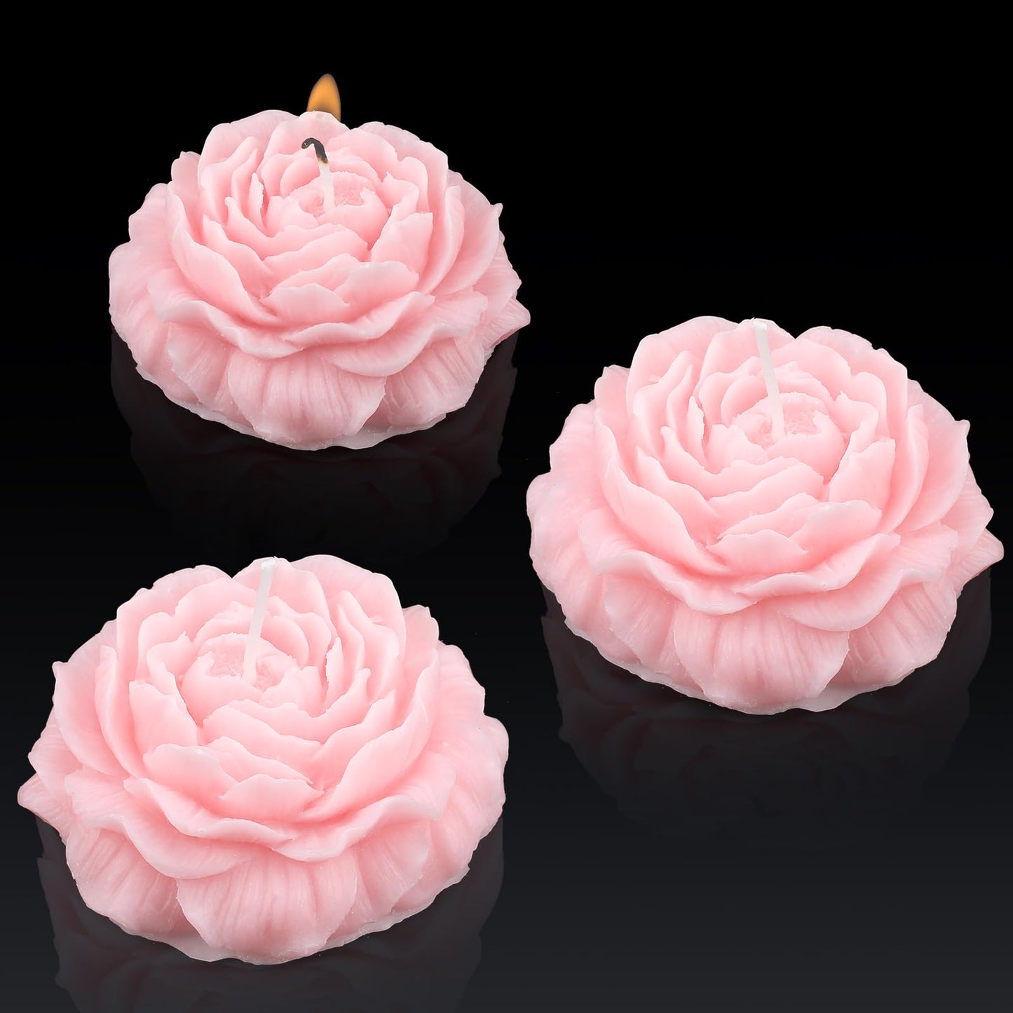 Roowest 3 Pcs Flower Shape Trendy Candles Floral Shaped Aesthetic Candle Soy Wax Handmade Minimalism Decorative for Home Spa Yoga Decor Art Gift(Pink)