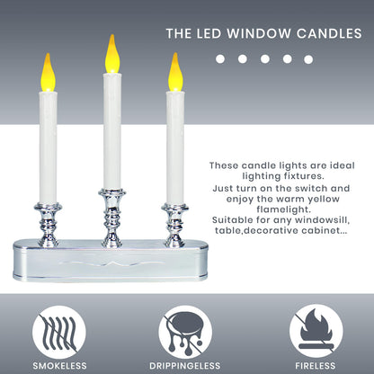 Window Candles Battery Operated with Timer 8 Hours on and 16 Hours Off Led Warm White with Flicker Flame