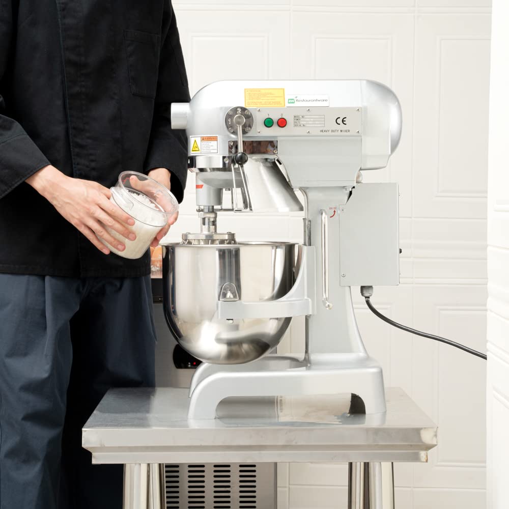 Restaurantware Hi Tek 10.6-Qt Planetary Mixer 1 No-Slip Feet Countertop Mixer - 3-Speed Removable Guard Silver Aluminum Cake Dough Mixer 110V/60Hz Includes Dough Hook Whisk & Beater