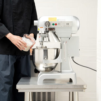 Restaurantware Hi Tek 10.6-Qt Planetary Mixer 1 No-Slip Feet Countertop Mixer - 3-Speed Removable Guard Silver Aluminum Cake Dough Mixer 110V/60Hz Includes Dough Hook Whisk & Beater