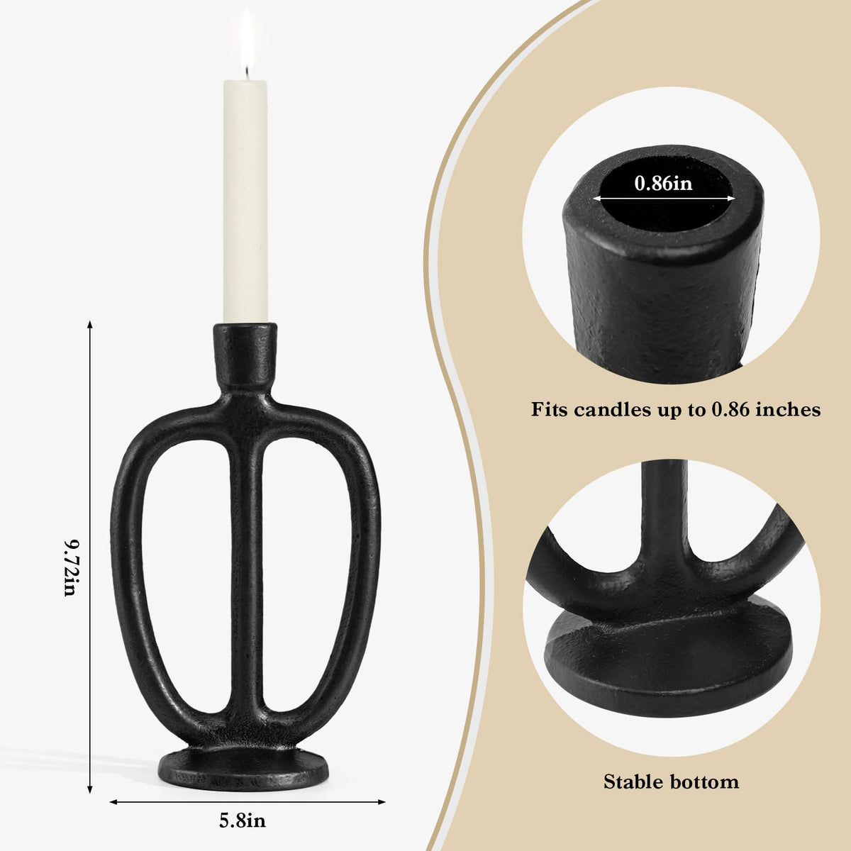 Matte Black Iron Candle Holder Retro Taper Candle Sticks Stand Decor Farmhouse Candlestick Holders for Home Wedding Party Dinning Table Centerpiece (Black, L)