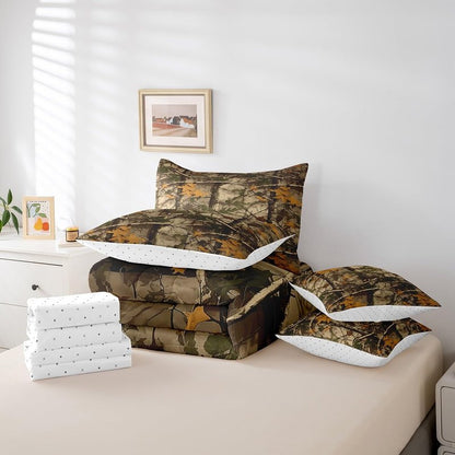Feelyou Kids Branch Twin Comforter Set with Sheets Leaf Pattern 7 Pieces Bedding Set for Boys Girls Teens Camo Bed in a Bag Nature Theme Bed Set Bedroom